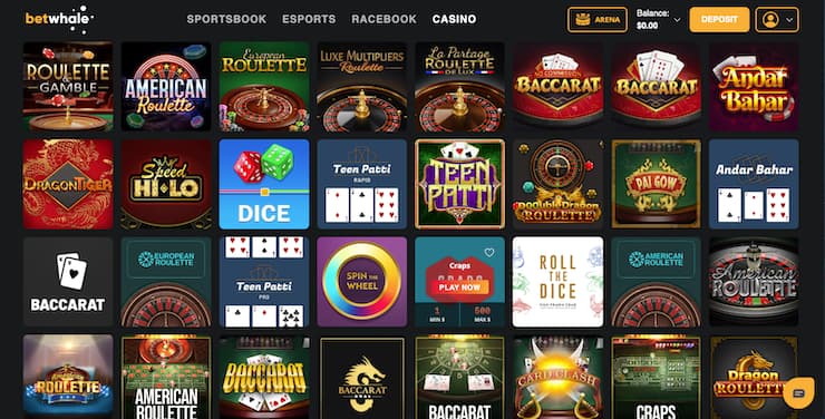 $20 minimum deposit casino BetWhale table games selection
