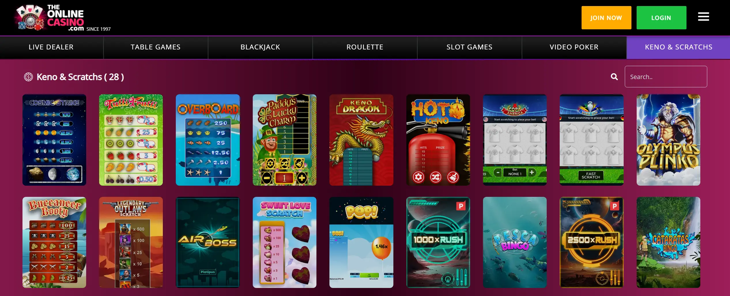 Keno and scratch games at low deposit casino