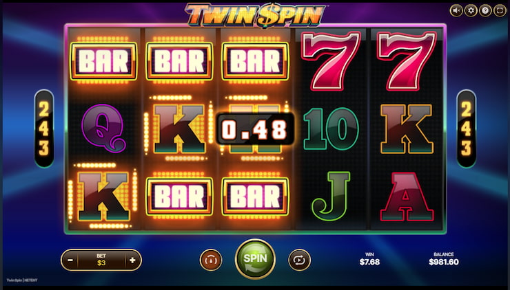 A winning combination on the Twin Spin slot machine.