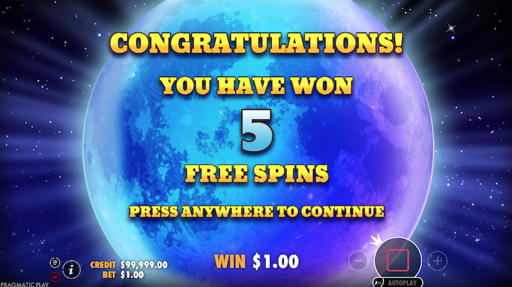 The free spins screen in the Wolf Gold slot.
