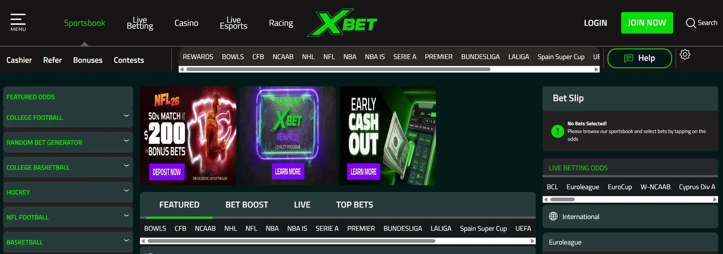 xbet table tennis sportsbook promotions on homepage