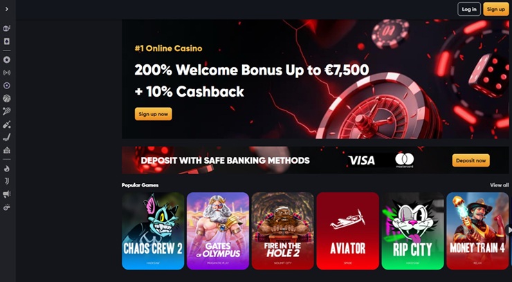 instant casino начален екран