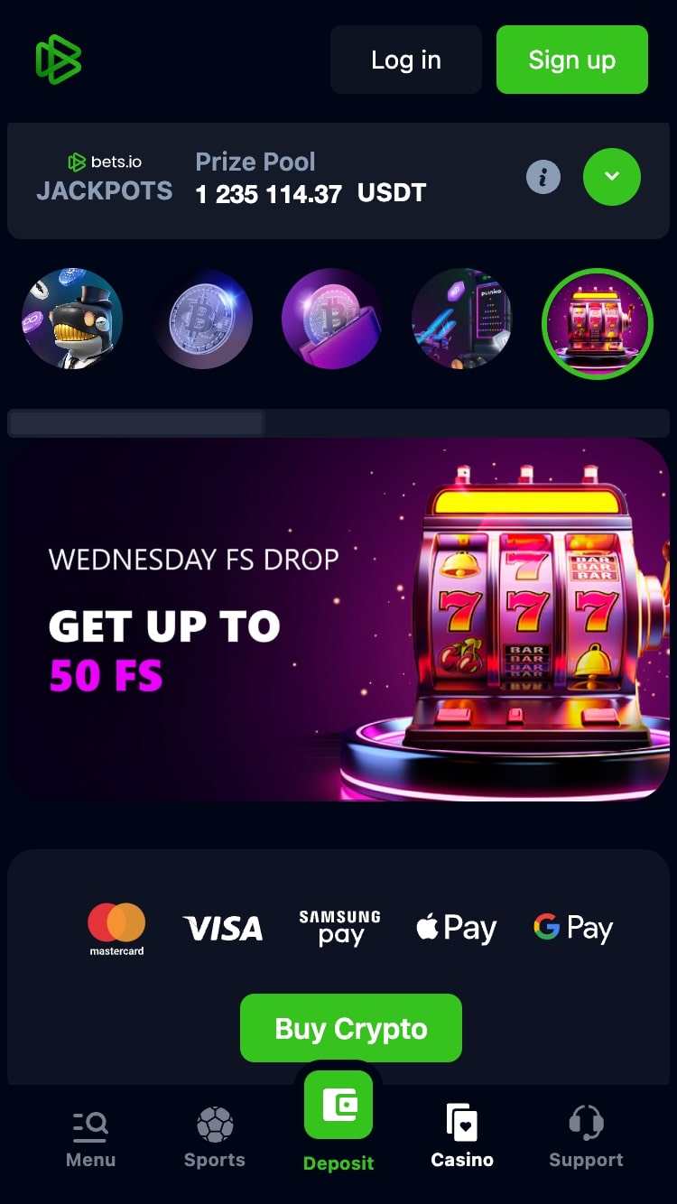 Bets.io casino main screen