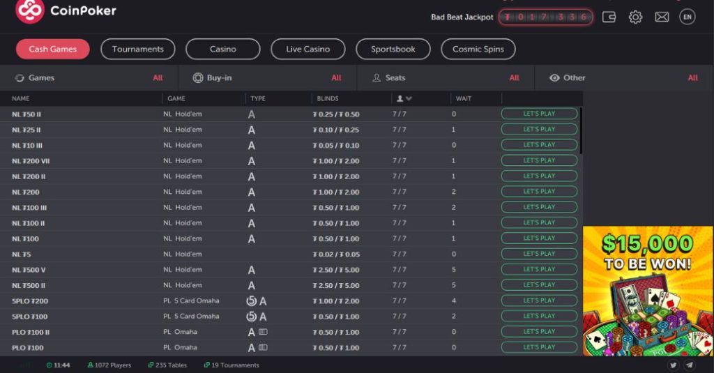 coinpoker games list