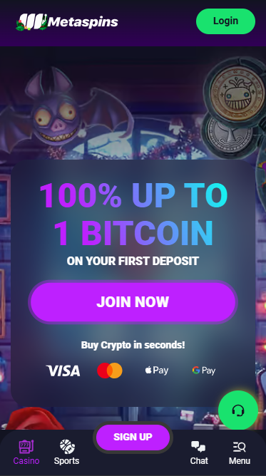 welcome bonus of 1btc at Metaspins