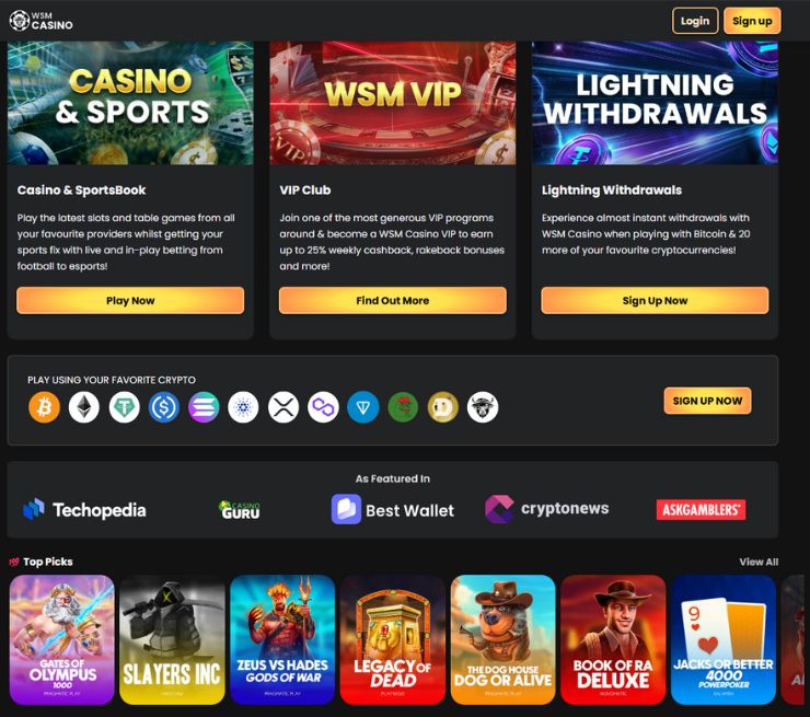 wsm casino features, games, and payment methods