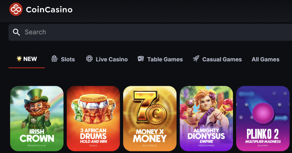 2. CoinCasino - palaiko 10 kriptovaliutų ir turi patogų mobilųjį sprendimą