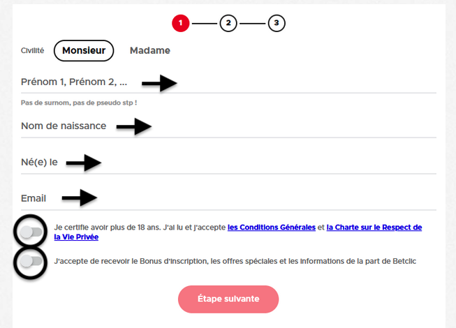 Betclic inscription formulaire 1