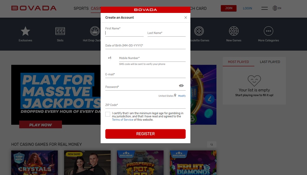 bovada-registration-page