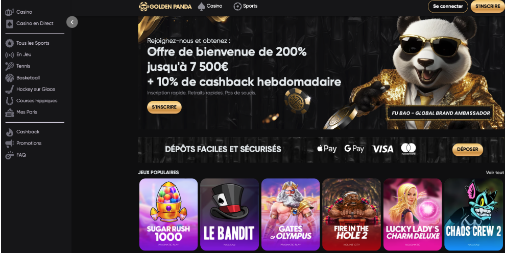 Golden Panda casino bonus sans dépôt