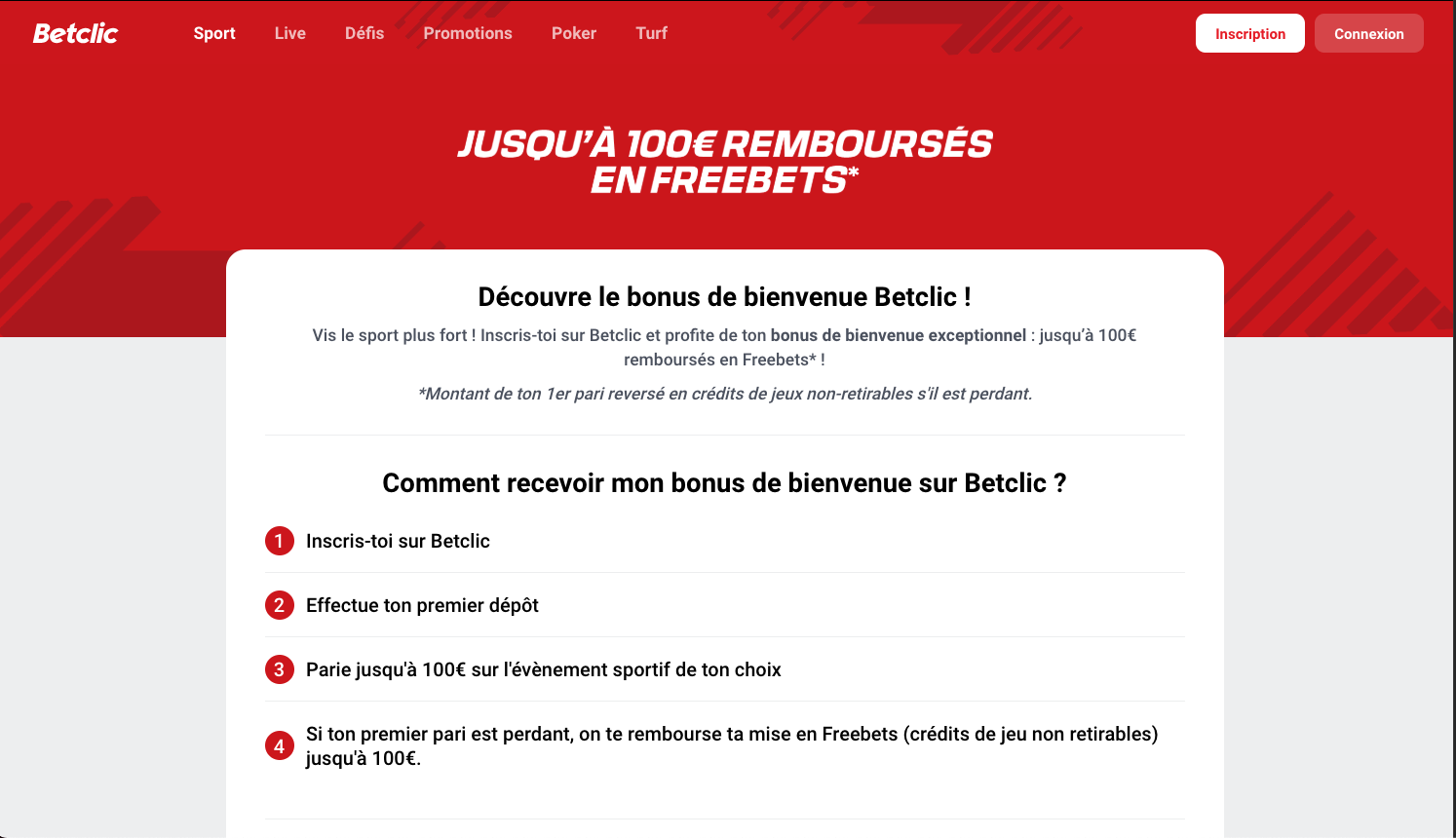 Betclic bonus de bienvenue