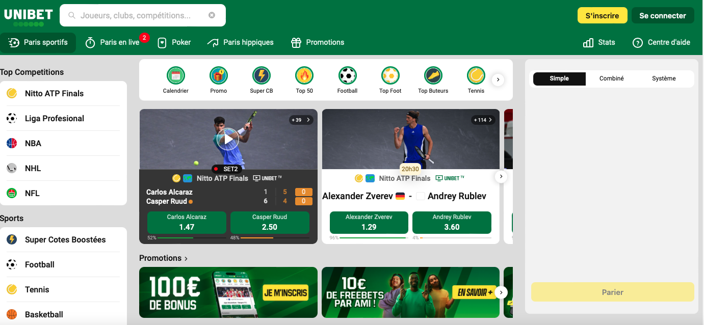 Unibet homepage