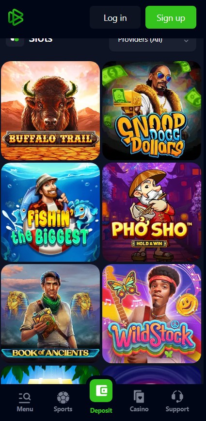 mobile view of slots lobby of Bets.io online casino