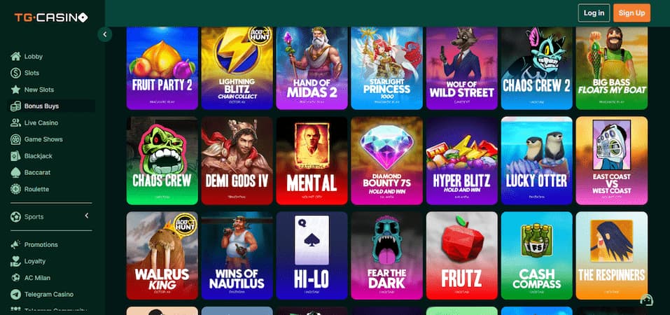 Common casino games and slots at TG Casino.