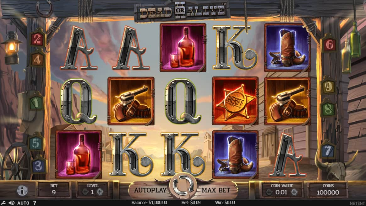 Dead or alive penny slot game grid.