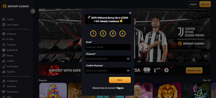 instant casino sign up form