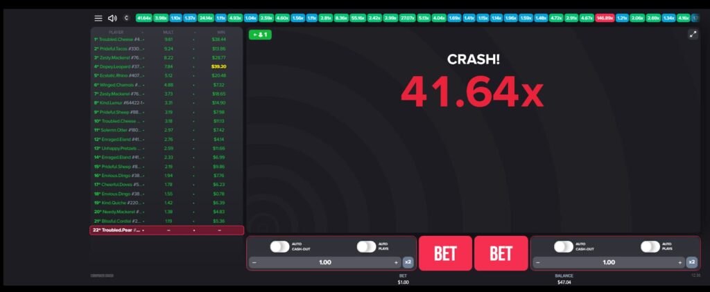 CoinPoker crash gambling game showing 41.64 multiplier.