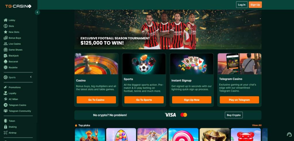 TG Casino homepage