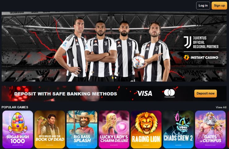 instant casino juventus sponsor and popular games