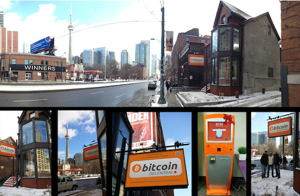 Toronto's famous Bitcoin sign at Decentral headquarters