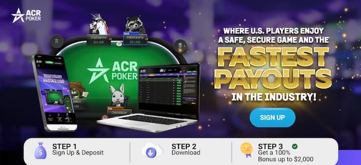 ACR displays instant payouts and a juicy poker bonus.