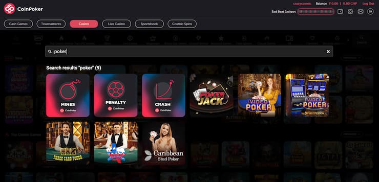 A snapshot of CoinPoker bitcoin poker app with instant payouts