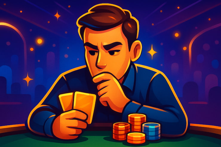 An image showing a player considering how to play his cards in 7 Card Stud poker.