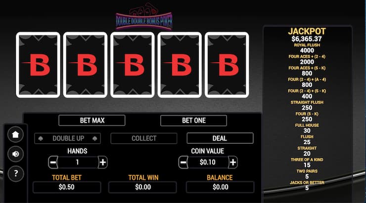 A snapshot of Double Bonus Video Poker at BetOnline Casino
