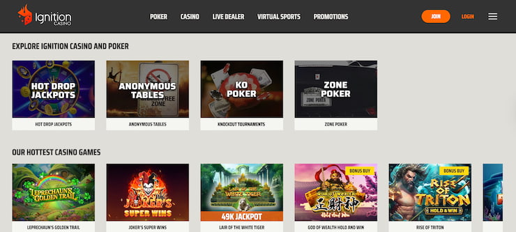 A screenshot showing the video poker games at Ignition casino