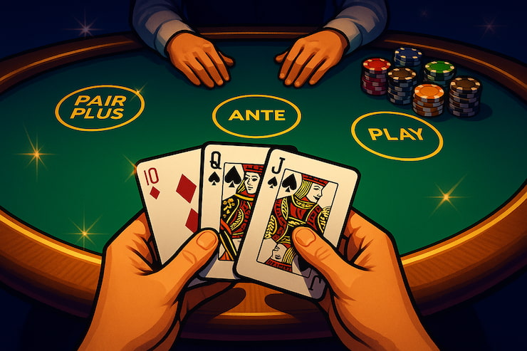 A visual representation of a straight flush in 3 Card poker.