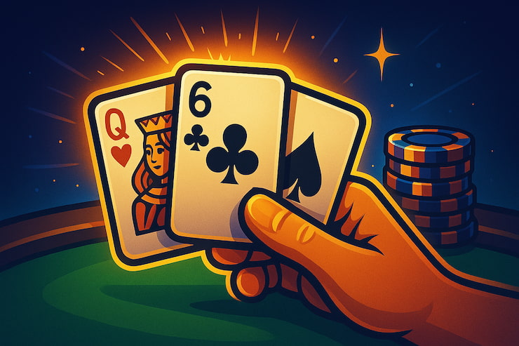 An image showing a poker player holding three cards in his hands.